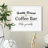Freshly Brewed Coffee Bar Help Yourself UNFRAMED Print Coffee Bar Decor Wall Art