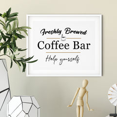 Freshly Brewed Coffee Bar Help Yourself UNFRAMED Print Coffee Bar Decor Wall Art