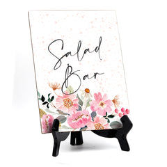 Salad Bar Table Sign with Easel, Floral Watercolor Design (6" x 8")