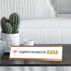 Majestuosamente Rara, Flamingo Gold Frame Desk Sign (2 x 8")