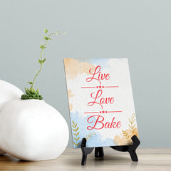 Signs ByLita Live Love Bake, Blue Watercolor Table Sign (6 x 8")