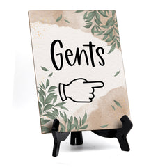 Gents "Hand Pointing Right" Table Sign with Green Leaves Design (6 x 8")