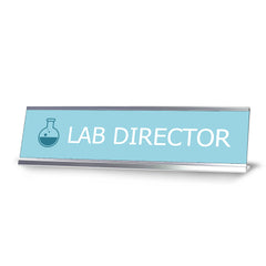 Lab Director, Light Blue Silver Frame, Desk Sign (2x8”)