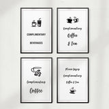 Complimentary Tea & Coffee Wall Art UNFRAMED Print (4 Pack)