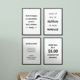 Funny Family Wall Art UNFRAMED Print (4 Pack)
