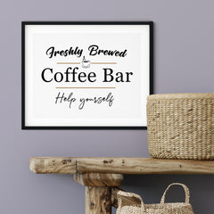 Freshly Brewed Coffee Bar Help Yourself UNFRAMED Print Coffee Bar Decor Wall Art