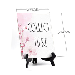 Collect Here Table Sign with Easel, Floral Vine Design (6 x 8")