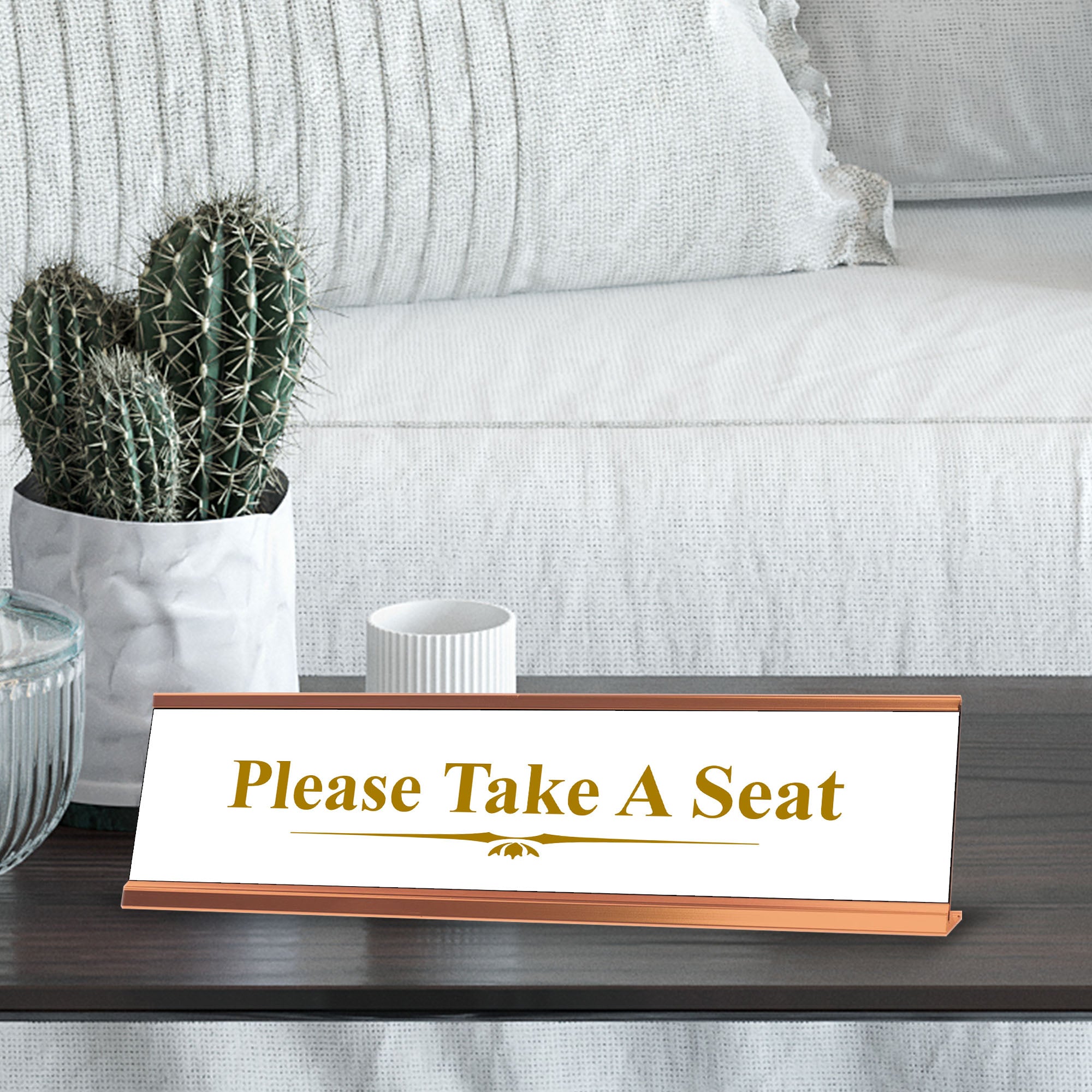 Please Take A Seat, Classy Gold Frame Desk Sign (2 x 8")