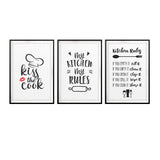 Kitchen Rules Wall Art UNFRAMED Print (3 Pack)