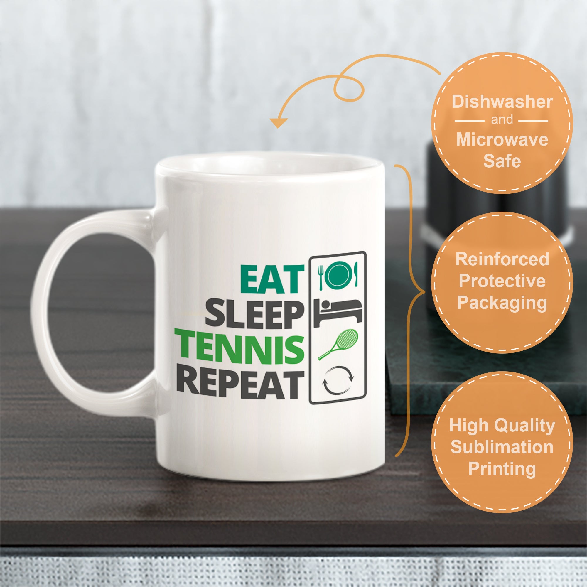 Eat Sleep Tennis Repeat, Novelty Coffee Mug Drinkware Gift