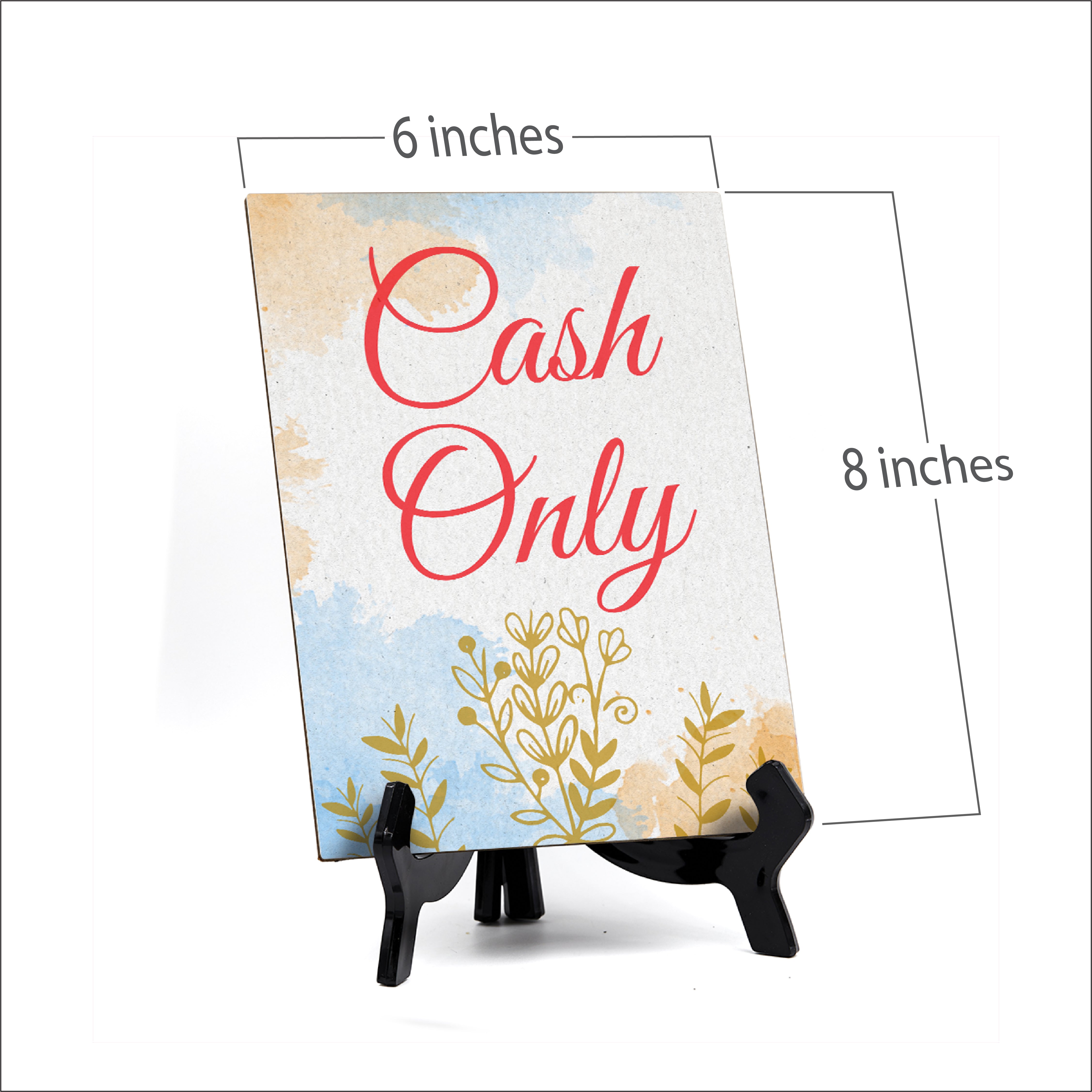 Signs ByLita Cash Only, Blue Watercolor Table Sign (6 x 8")