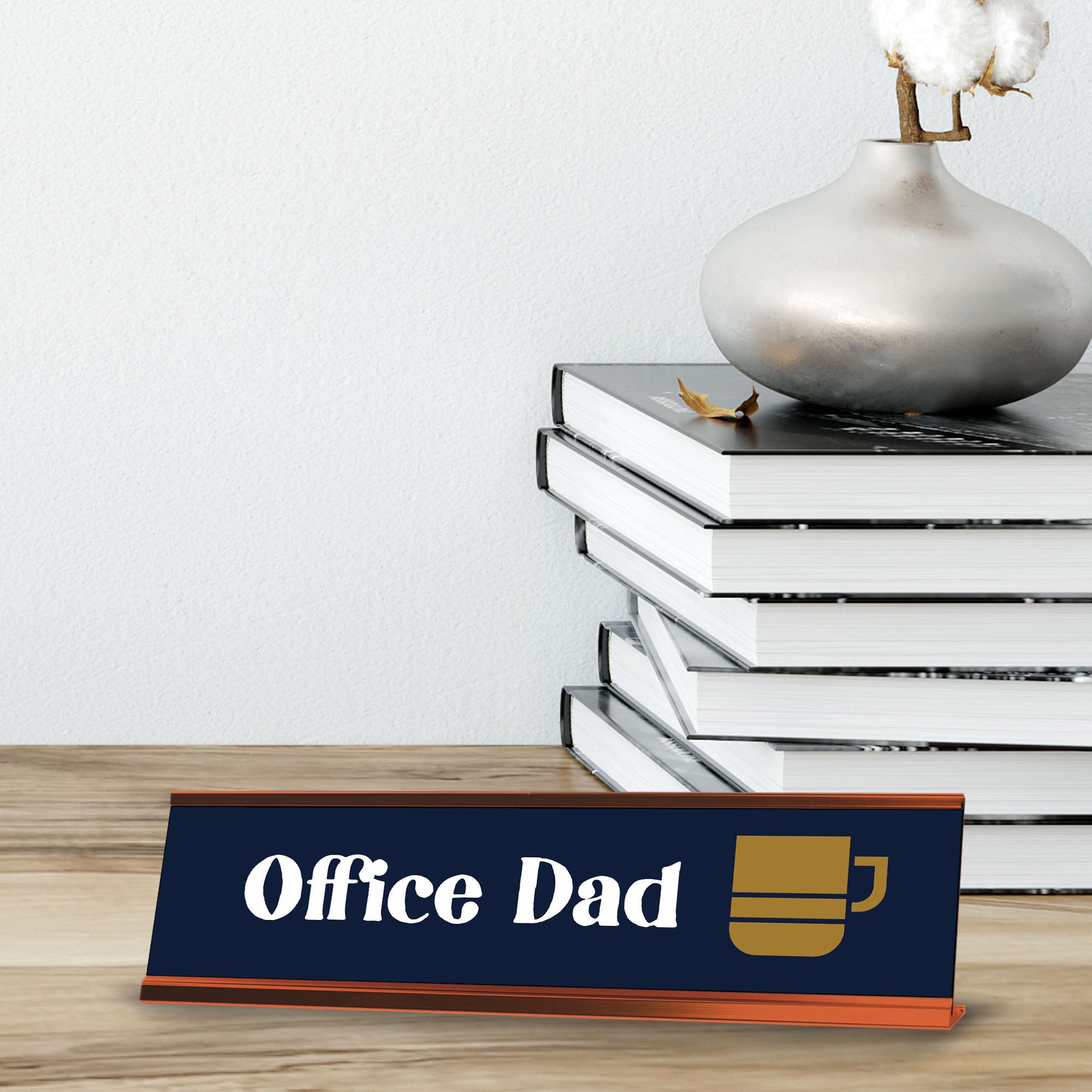 Office Dad, Navy Blue, Gold Frame Desk Sign (2 x 8")