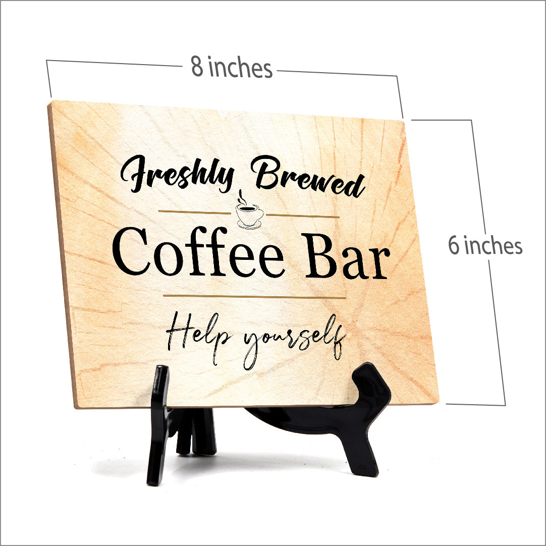 Freshly Brewed Coffee Bar Help Yourself Table or Counter Sign with Easel Stand, 6" x 8"