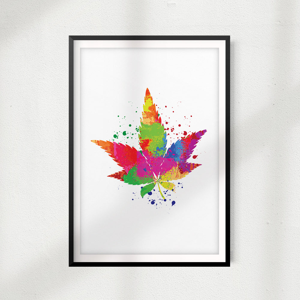 Psychedelic Marijuana Leaf UNFRAMED Print Stoner Wall Art
