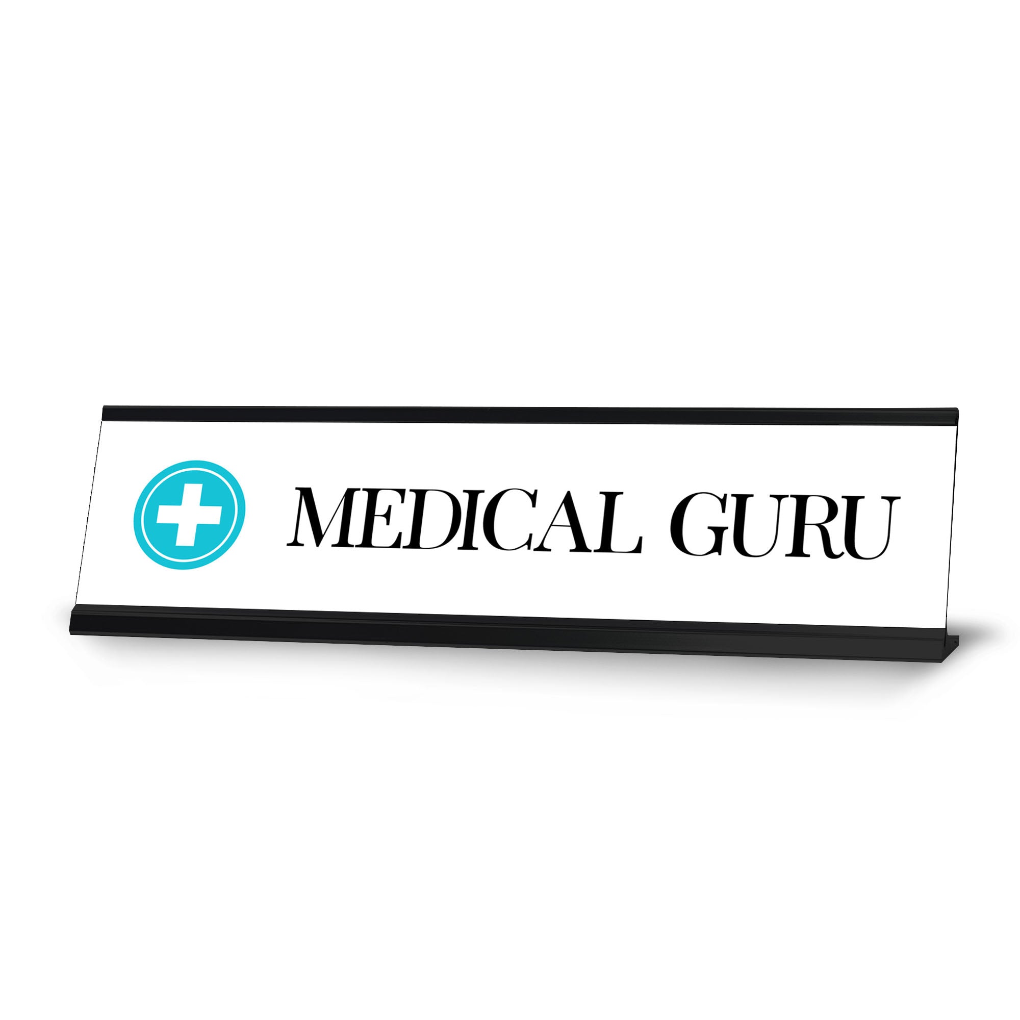 Medical Guru, Blue & White Cross, Black Frame, Novelty Nameplate Desk Sign (2 X 8¨)