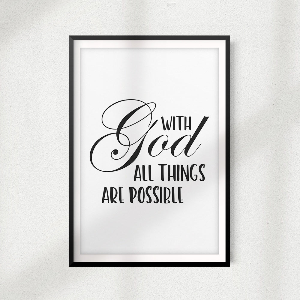 With God All Things Are Possible UNFRAMED Print Home Décor, Quote Wall Art