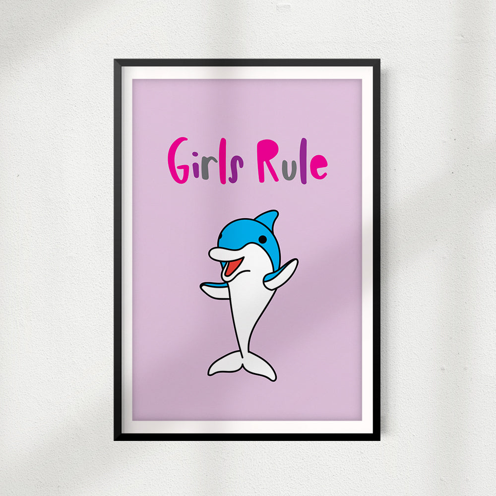 Girls Rule Kids UNFRAMED Print Kids Bathroom Wall Art