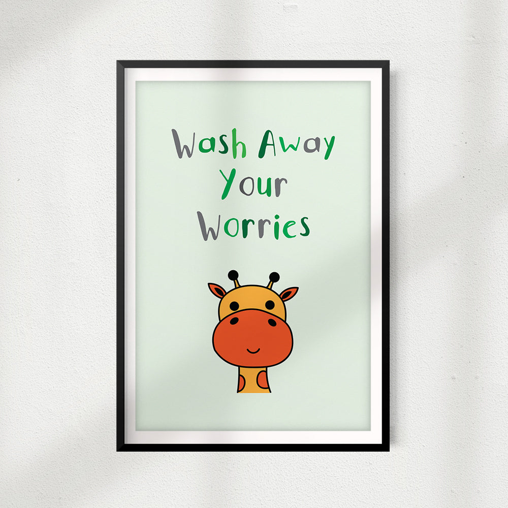 Wash Away Your Worries UNFRAMED Print Kids Bathroom Wall Art