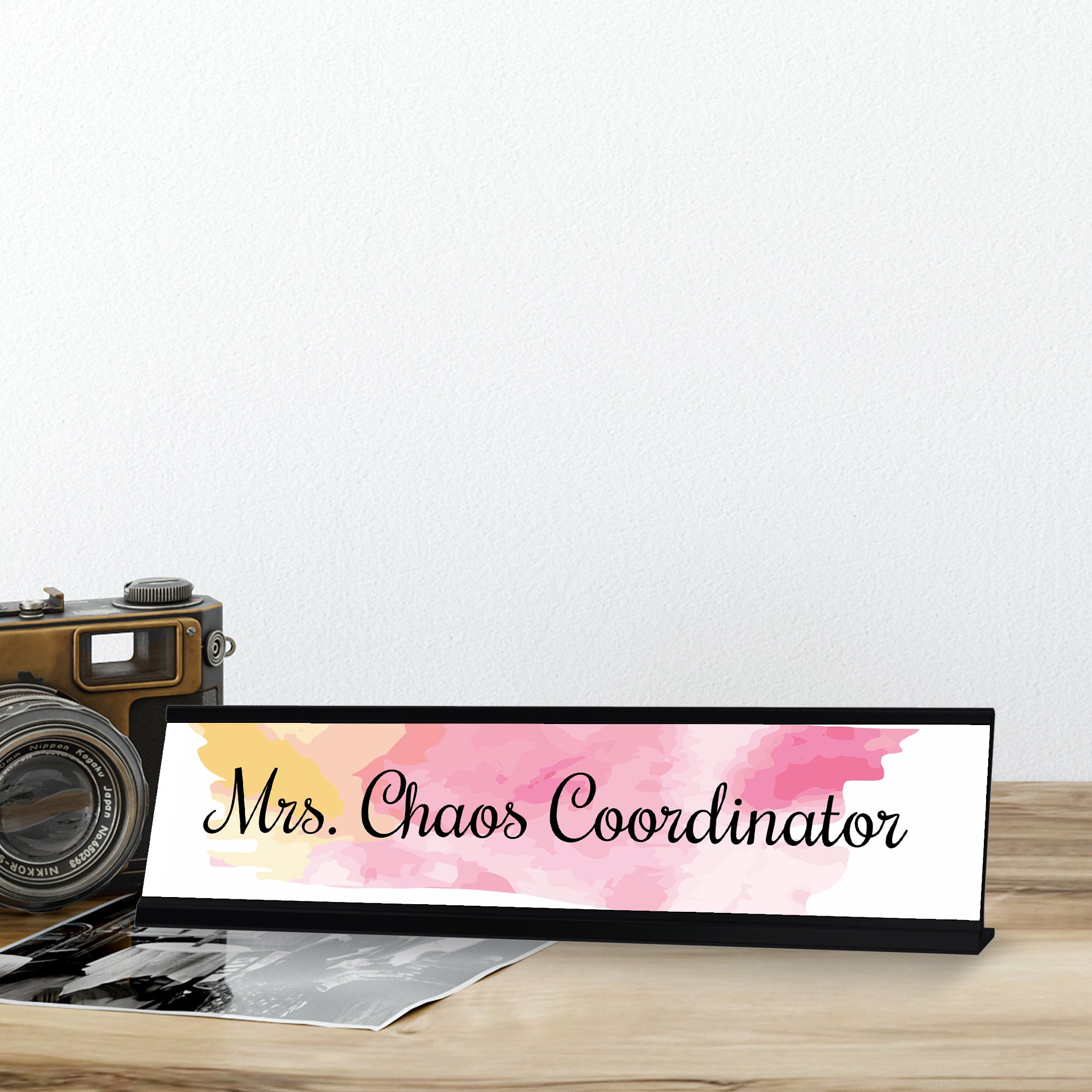 Mrs Chaos Coordinator, Pink Pastel Novelty Office Gift Desk Sign (2 x 8")