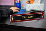 Piano Finished Rosewood Novelty Engraved Desk Name Plate 'The Boss', 2" x 8", Black/Gold Plate