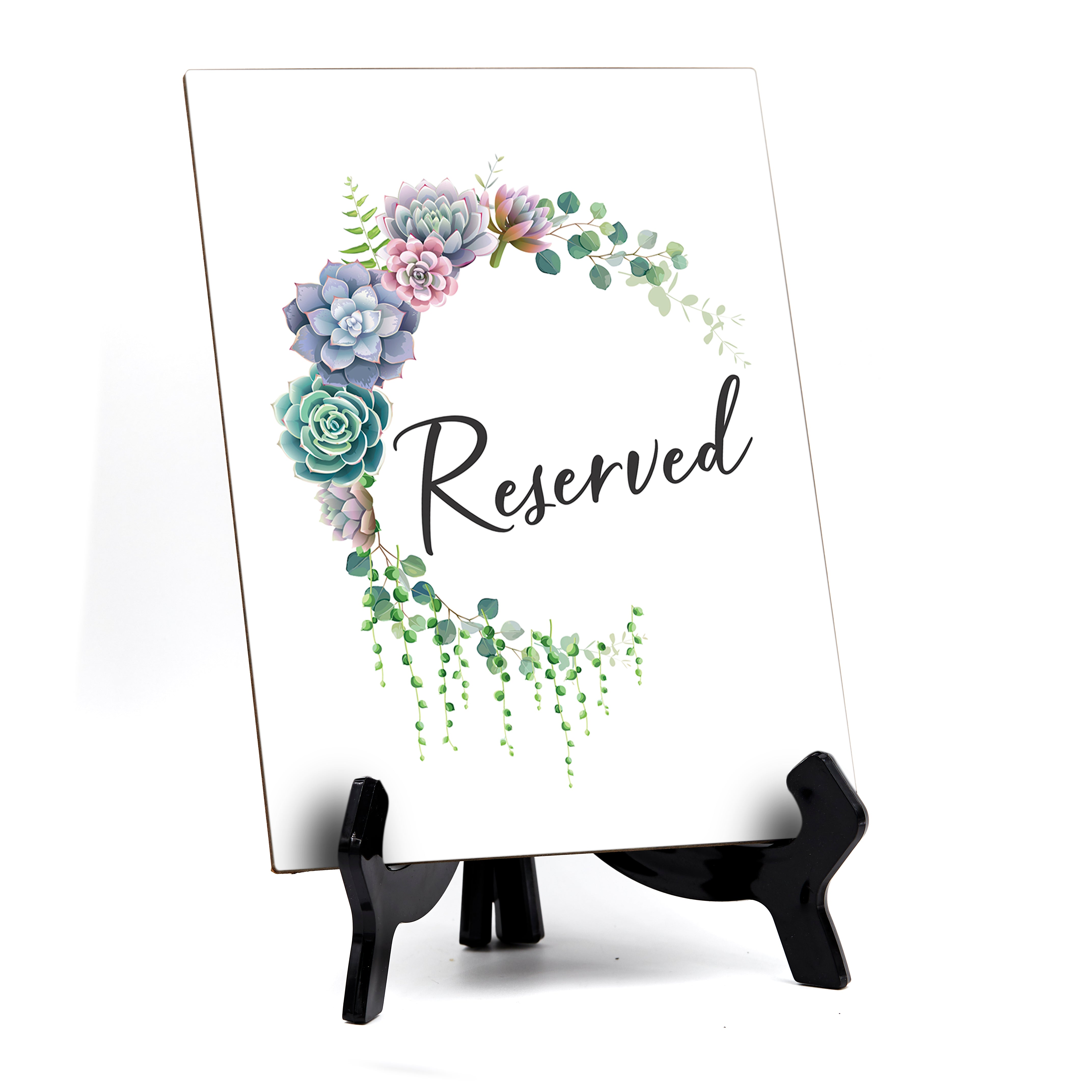 Reserved Table Sign with Easel, Floral Crescent Design (6" x 8")