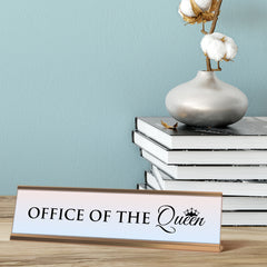 Office of the Queen, Light Lavender Novelty, Rose Gold Frame Novelty Nameplate Desk Sign (2 x 8")