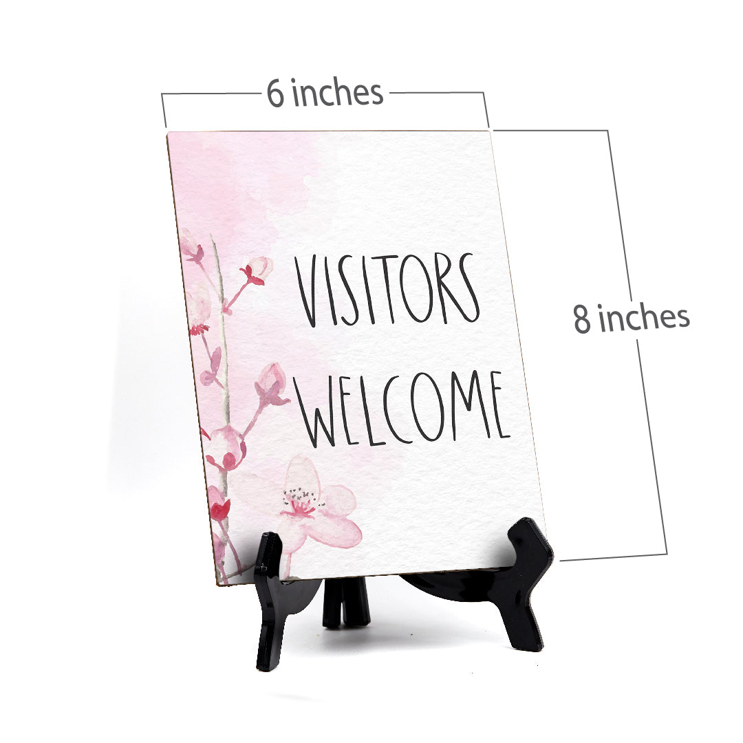Visitors Welcome Table Sign with Easel, Floral Vine Design (6 x 8")