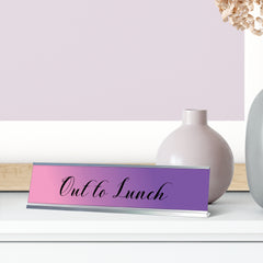 Out to Lunch, Purple Cursive Desk Sign (2 x 8")