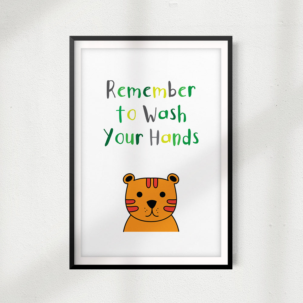 Remember To Wash Your Hands Tiger Cartoon UNFRAMED Print Kids Bathroom Wall Art