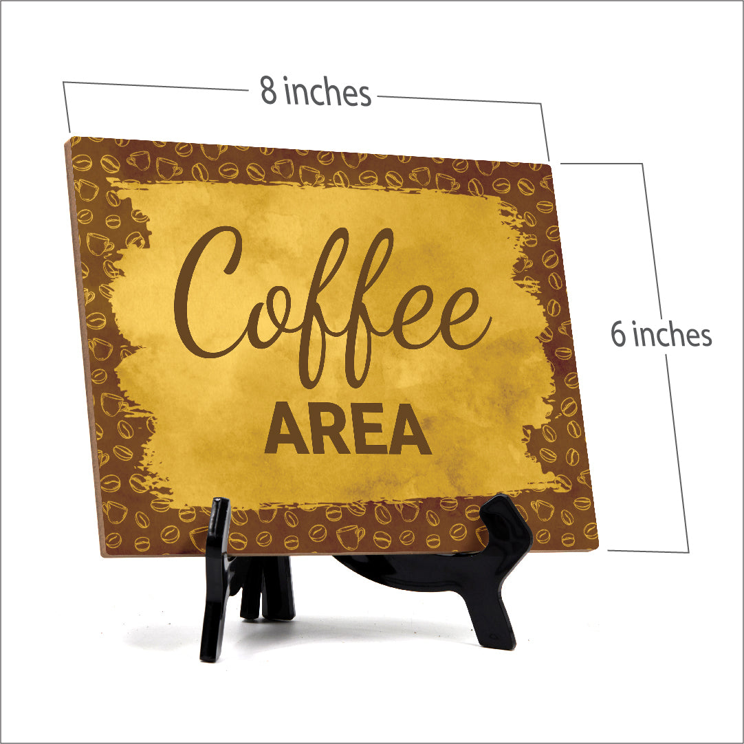 Signs ByLita Coffee Area, Golden Latte Table Sign With Acrylic Stand (8 x 6")