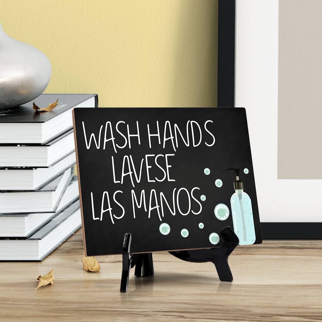 Signs ByLITA Wash Hands Lavese Las Manos, Hygiene Sign, 6" x 8"