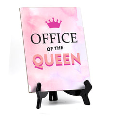 Signs ByLita Office of the Queen, Pink Table Sign With Acrylic Stand (6 x 8")