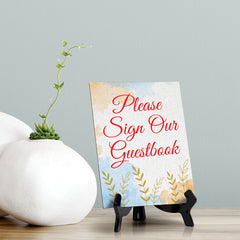 Signs ByLita Please Sign Our Guestbook, Blue Watercolor Table Sign (6 x 8")