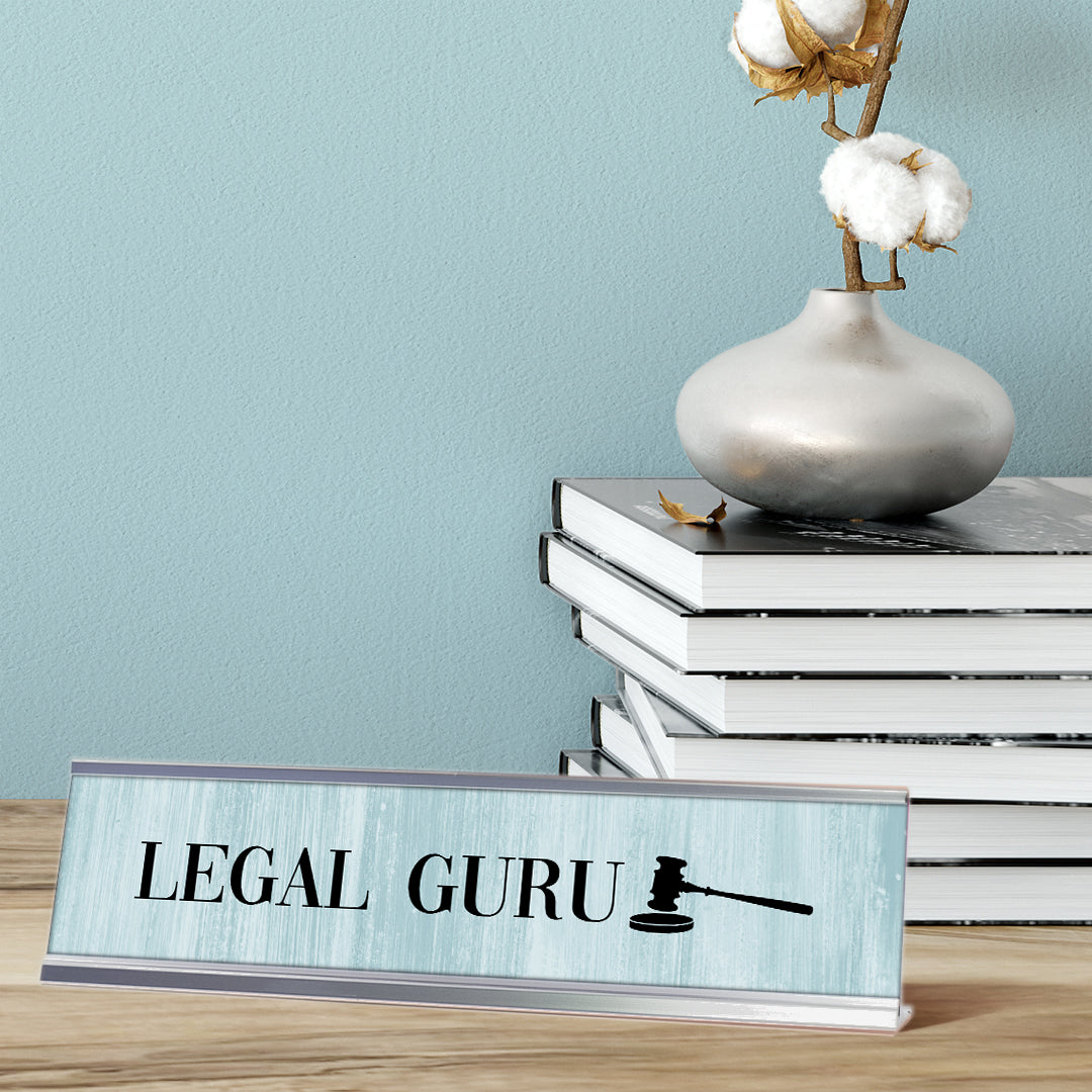 Legal Guru, Gavel, Silver Frame Desk Sign (2x8¨)