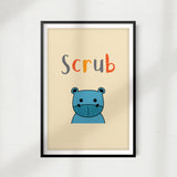 Scrub Cute Hippo UNFRAMED Print Kids Bathroom Wall Art