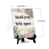 Would Poop Here Again Table Sign with Green Leaves Design (6 x 8")