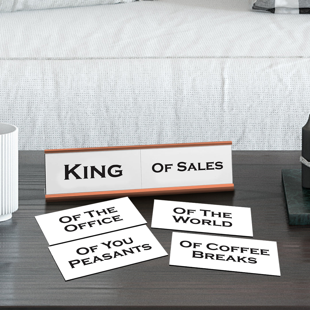 King Word Play Nameplate, Rose Gold Desk Sign, Novelty Gift Nameplate, 6 Interchangeable Tiles (2 x 8")