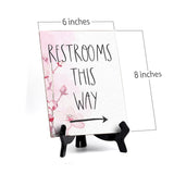 Restrooms This Way (Right Arrow) Table Sign with Easel, Floral Vine Design (6 x 8")