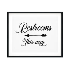 Restrooms This Way (Cursive Left Arrow) UNFRAMED Print Business & Events Decor Wall Art