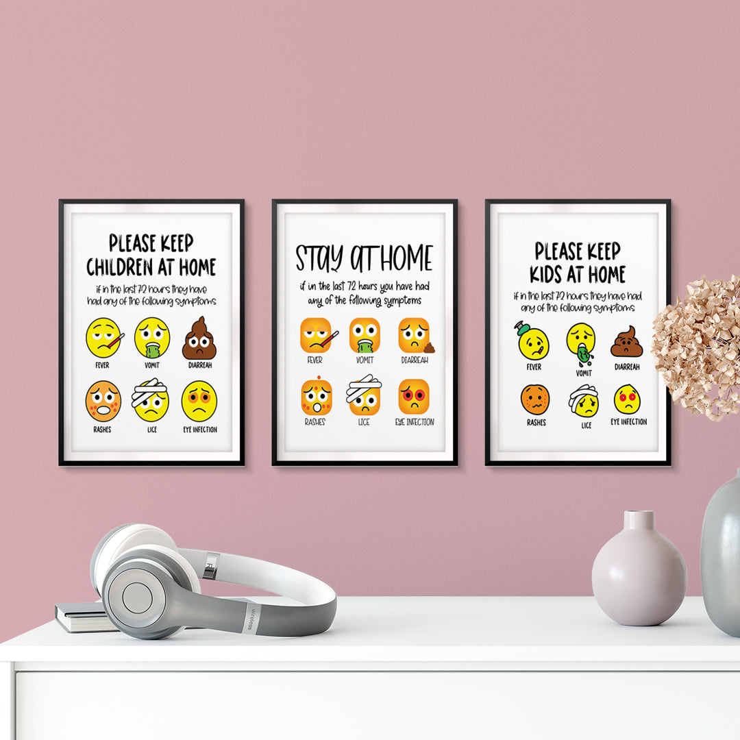 Please Keep Kids At Home Emoji Wall Art UNFRAMED Print (3 Pack)