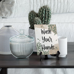 Wash Your Hands Table Sign with Green Leaves Design (6 x 8")