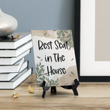 Best Seat in The House Table Sign with Green Leaves Design (6 x 8")