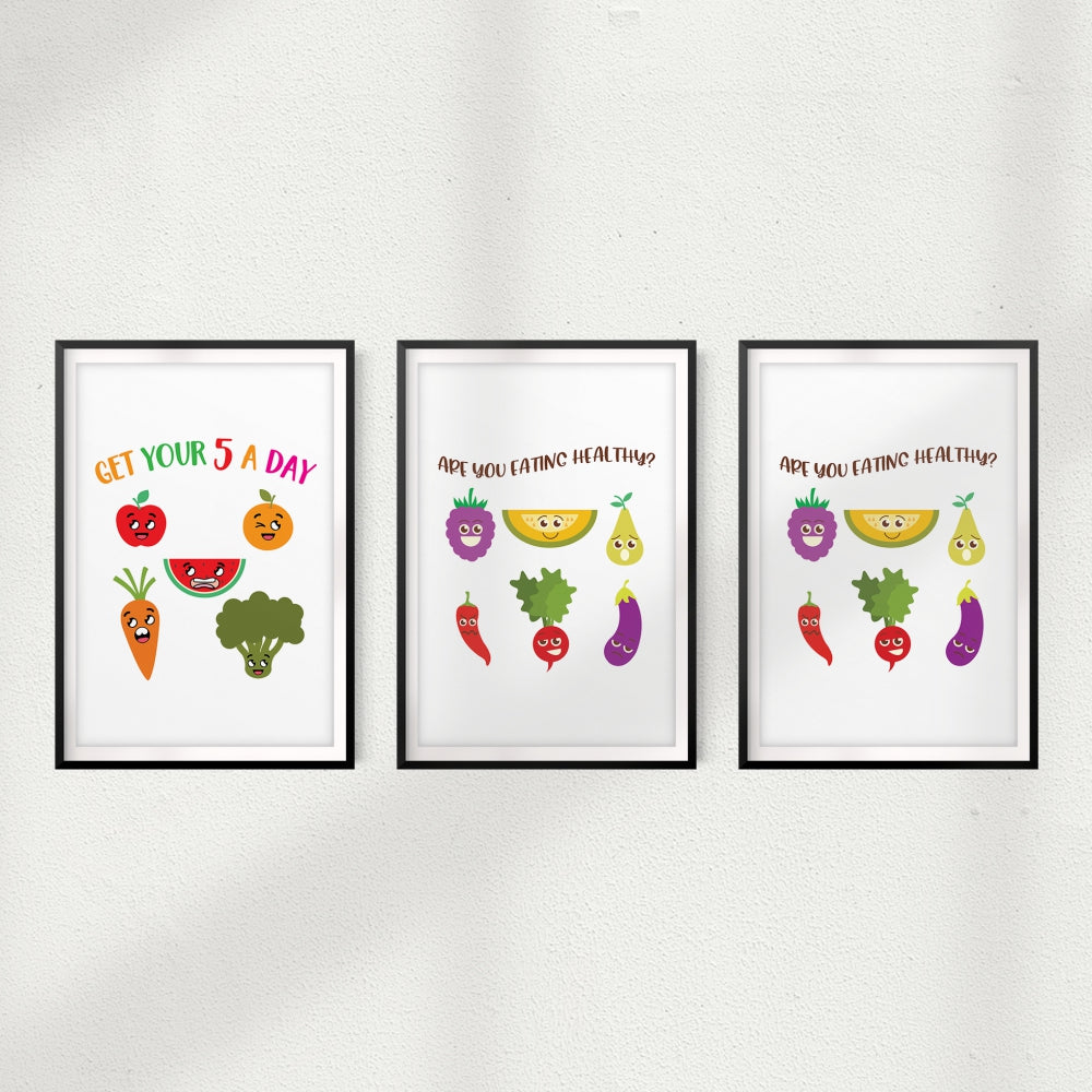 Healthy Eating Emoji Wall Art UNFRAMED Print (3 Pack)