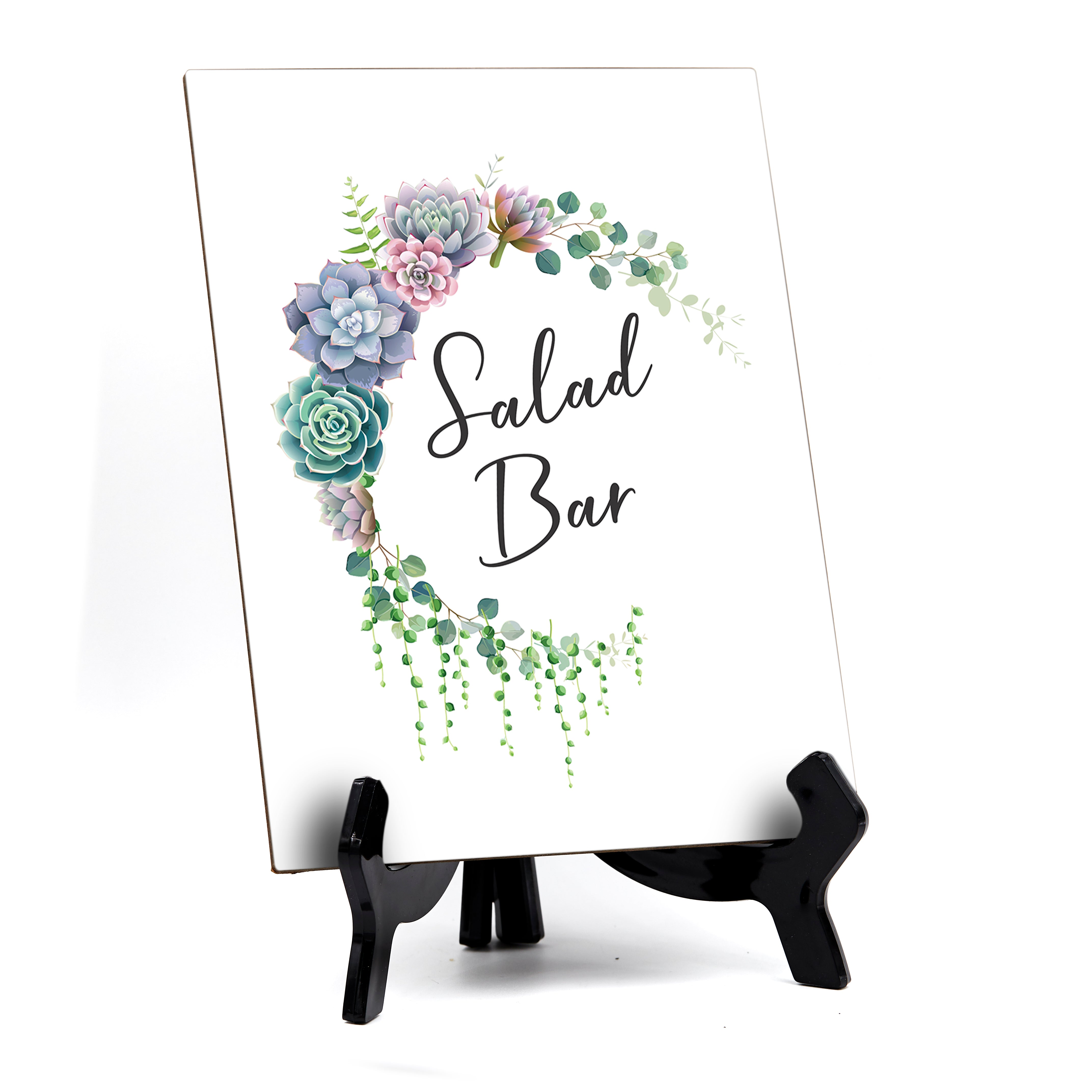 Salad Bar Table Sign with Easel, Floral Crescent Design (6" x 8")