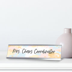 Mrs Chaos Coordinator, Light Pastel Novelty Office Gift Desk Sign (2 x 8")