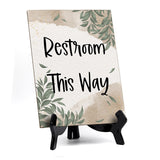 Restroom This Way Table Sign with Green Leaves Design (6 x 8")