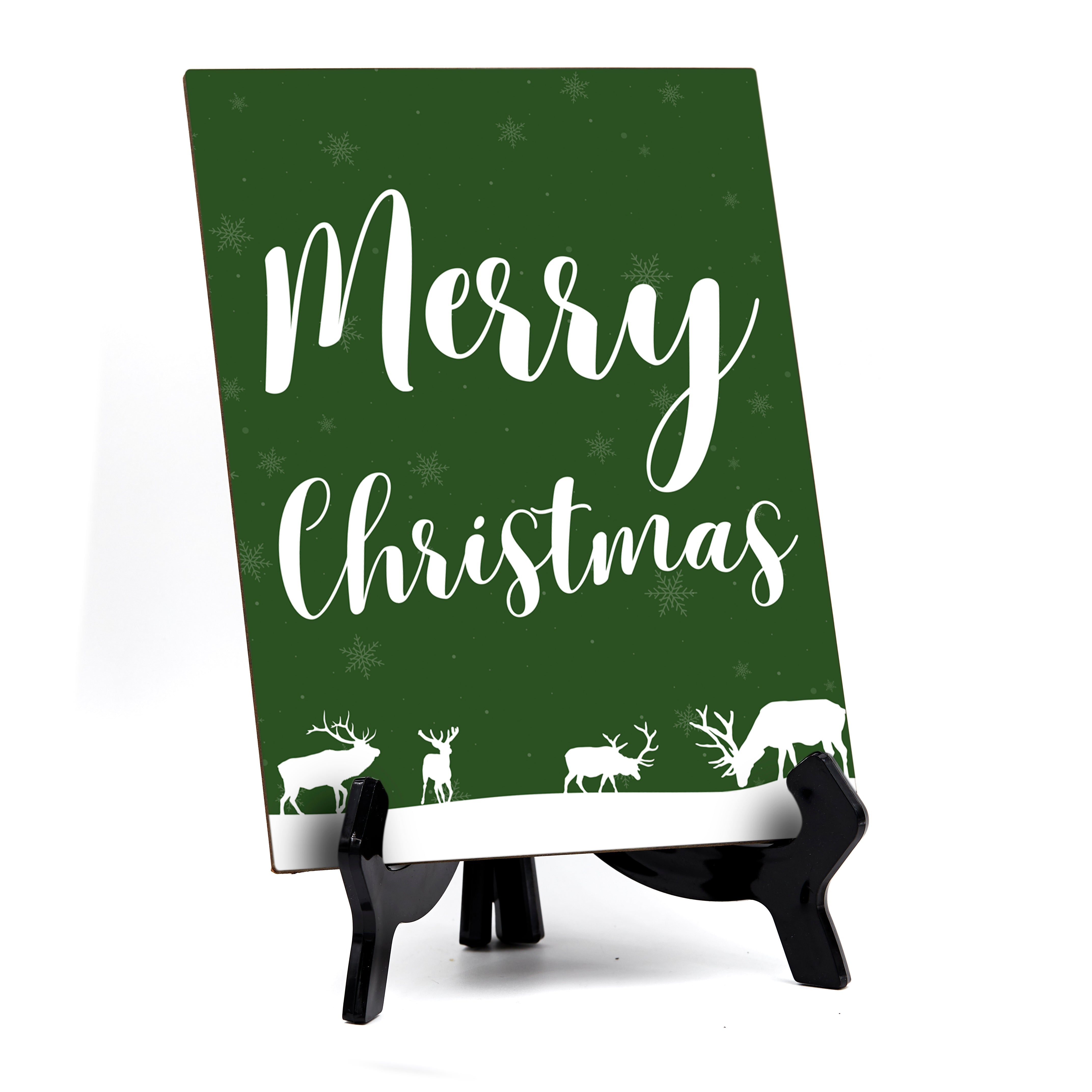 Merry Christmas Sign with Easel, Reindeer Design (6 x 8")