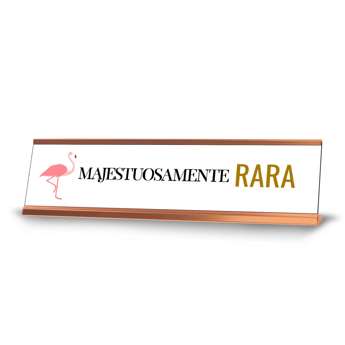 Majestuosamente Rara, Flamingo Gold Frame Desk Sign (2 x 8")