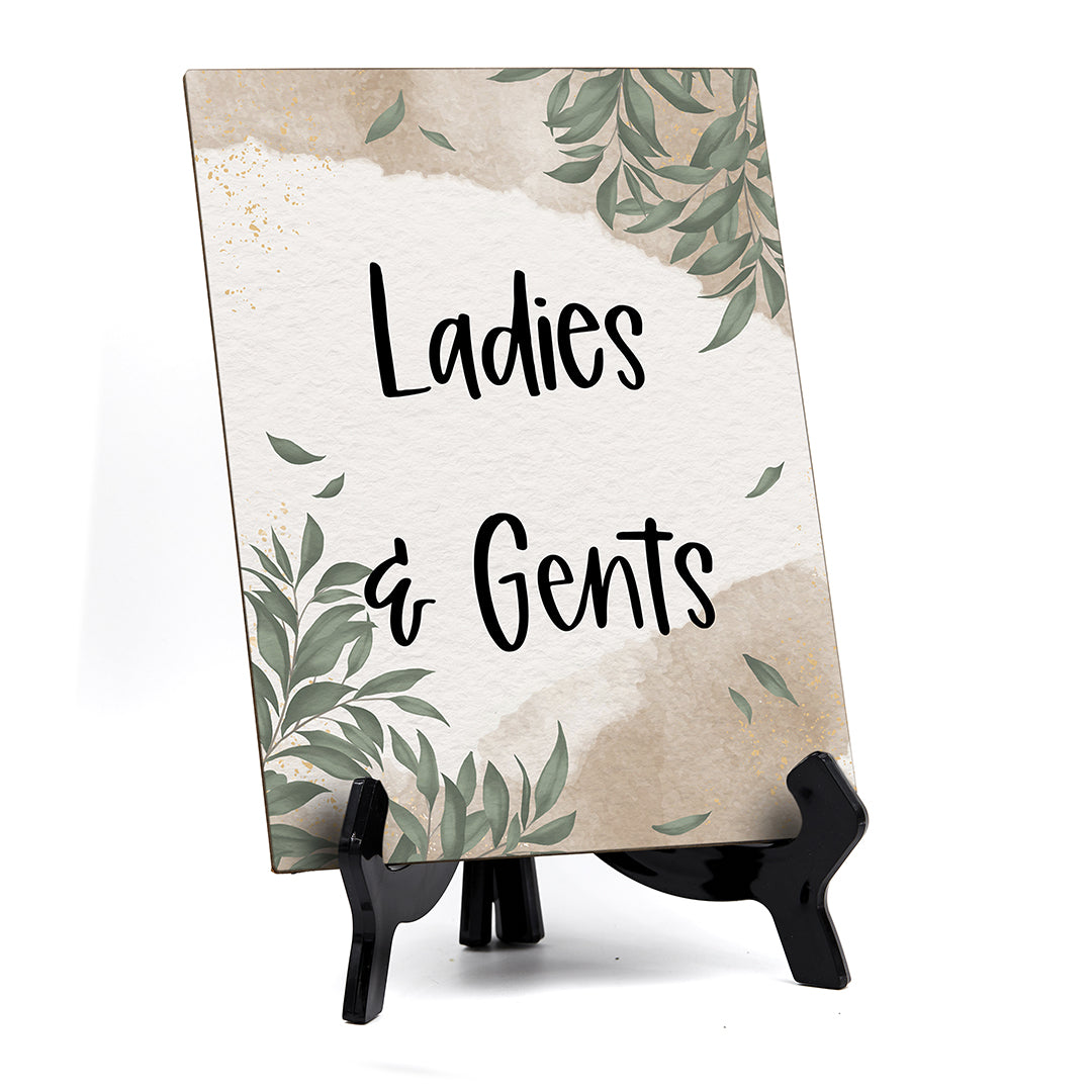 Ladies & Gents Table Sign with Green Leaves Design (6 x 8")