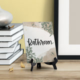 Bathroom Table Sign with Green Leaves Design (6 x 8")